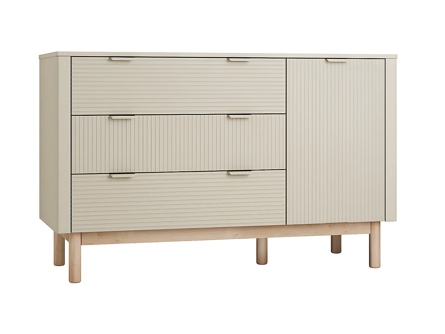 Lit évolutif 60x120 et commode 3 tiroirs 1 porte Miloo Champagne