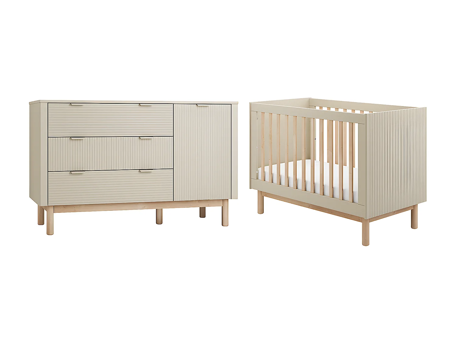 Lit évolutif 60x120 et commode 3 tiroirs 1 porte Miloo Champagne