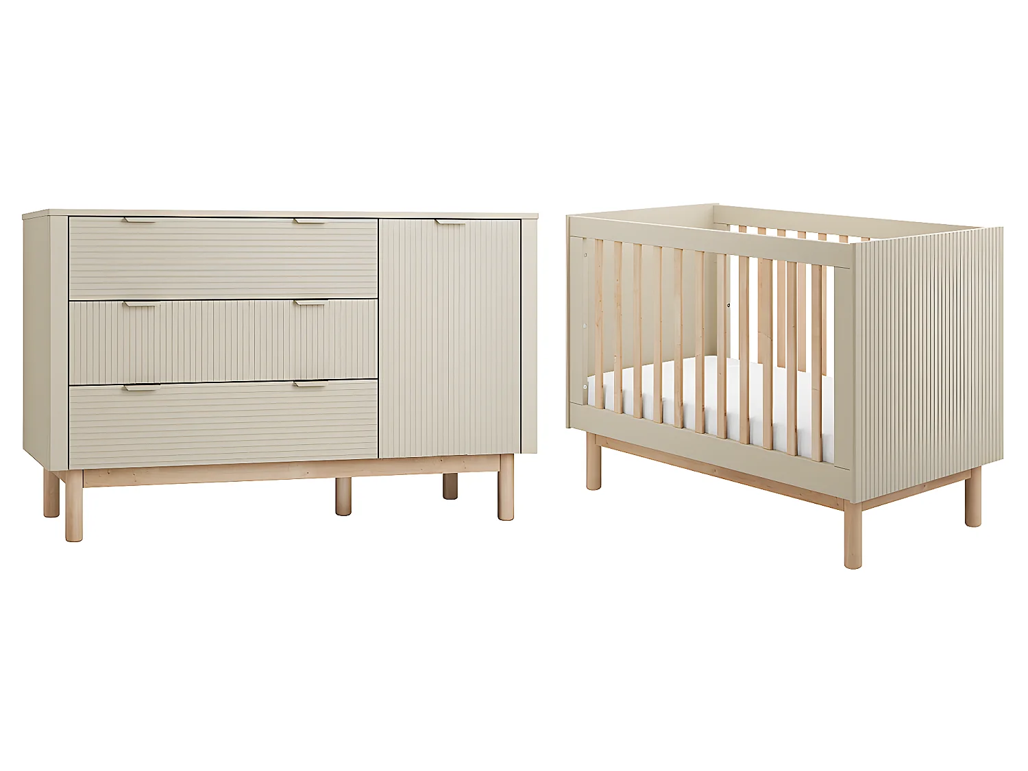 Lit évolutif 60x120 et commode 3 tiroirs 1 porte Miloo Champagne