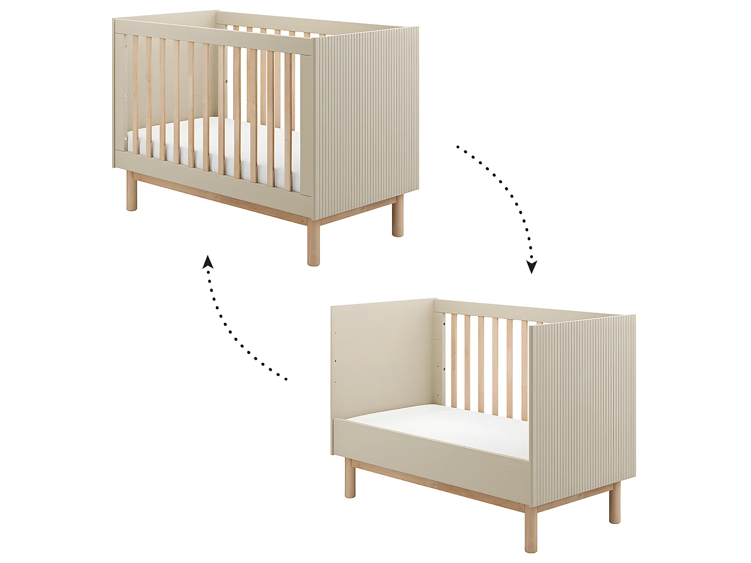 Lit évolutif 60x120 et commode 3 tiroirs 1 porte Miloo Champagne