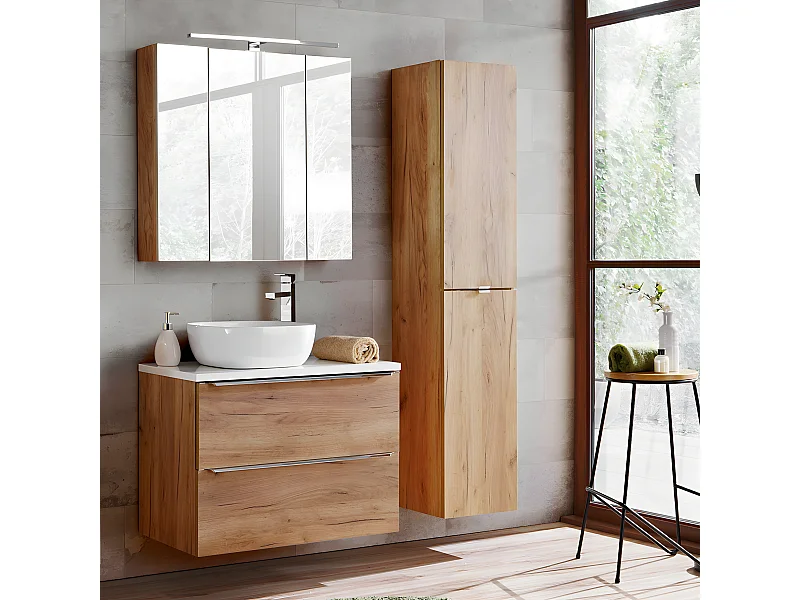 Ensemble meuble simple vasque 80cm et colonne April Bois et Blanc