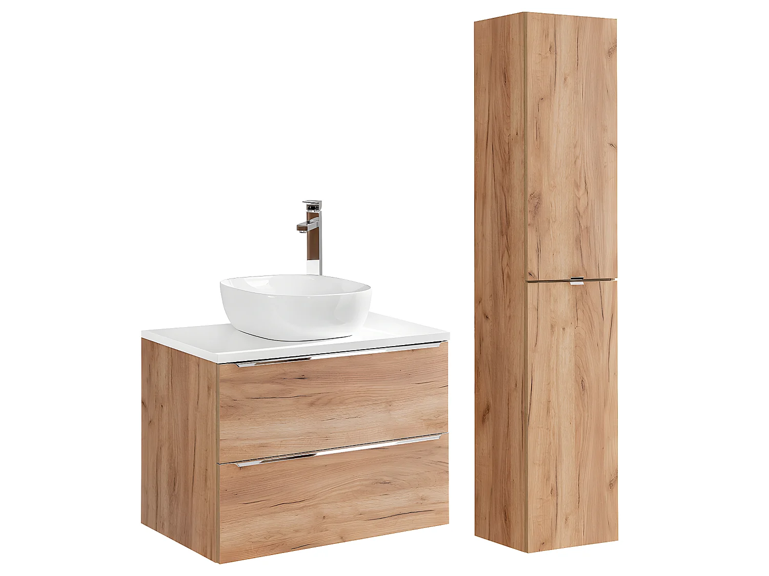 Ensemble meuble simple vasque 80cm et colonne April Bois et Blanc