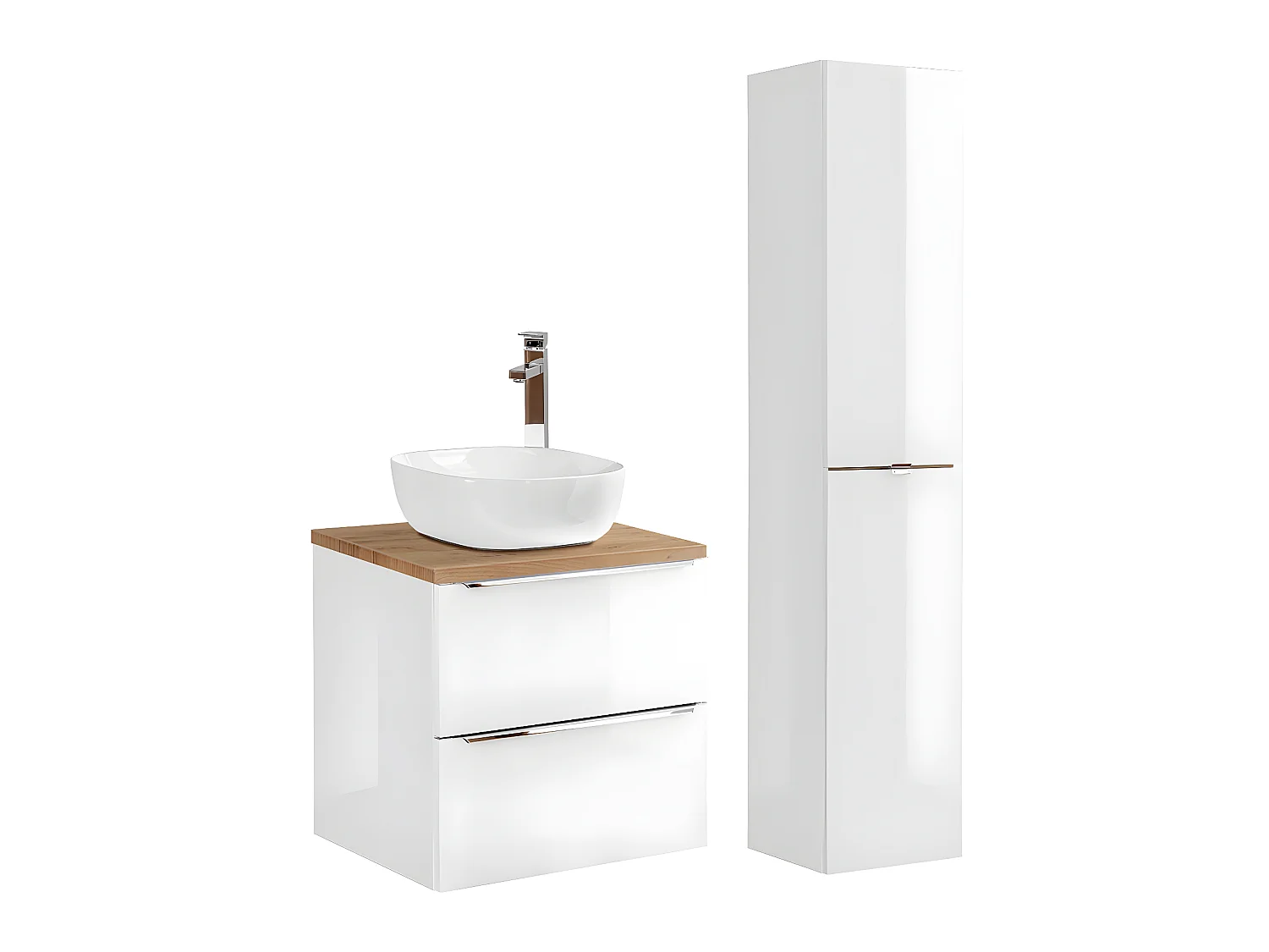 Ensemble meuble simple vasque 60cm et colonne April Blanc et Bois