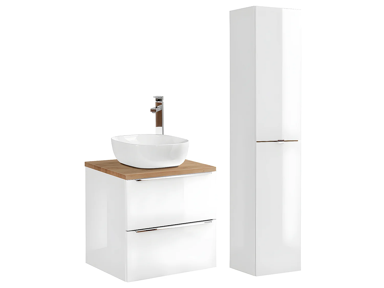 Conjunto mueble lavabo individual y columna 60cm April Blanco y Madera