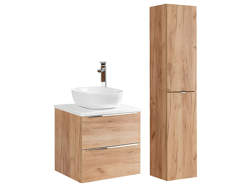 Conjunto mueble lavabo individual 60cm y columna April Madera y Blanco