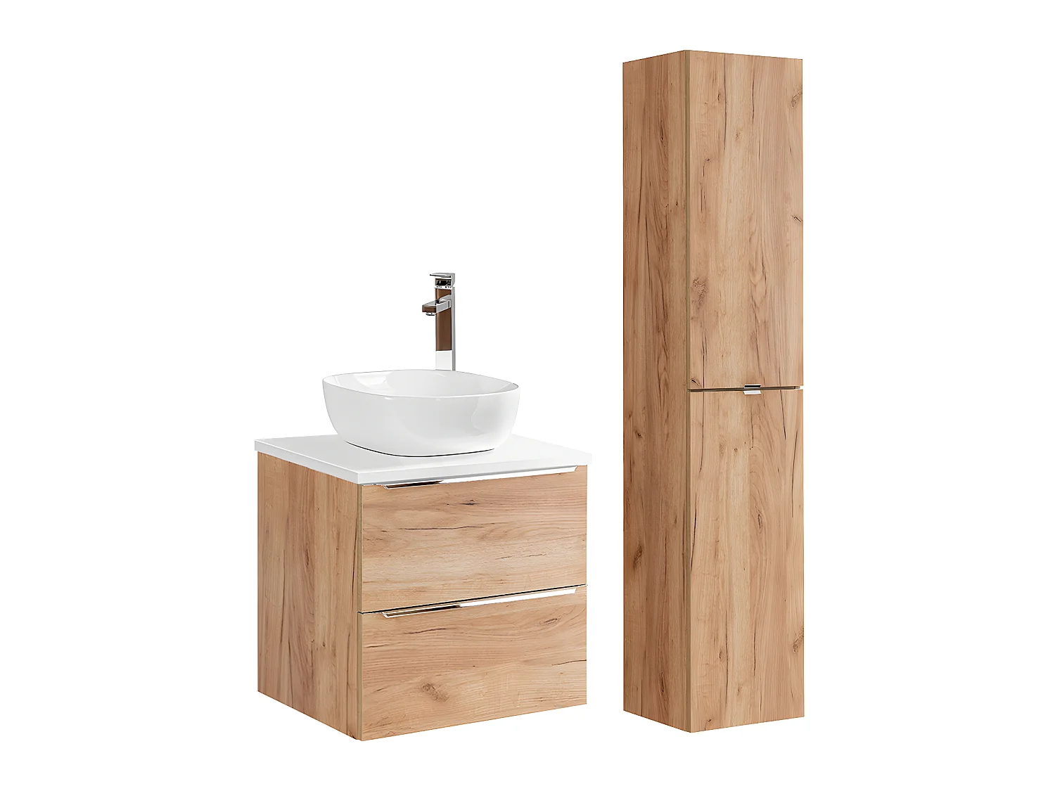Ensemble meuble simple vasque 60cm et colonne April Bois et Blanc