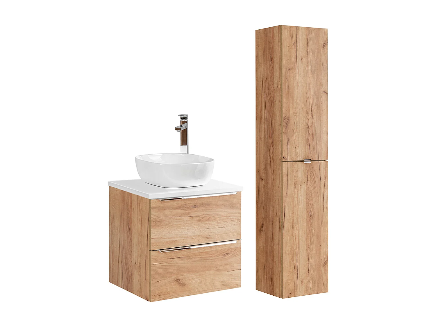 Ensemble meuble simple vasque 60cm et colonne April Bois et Blanc
