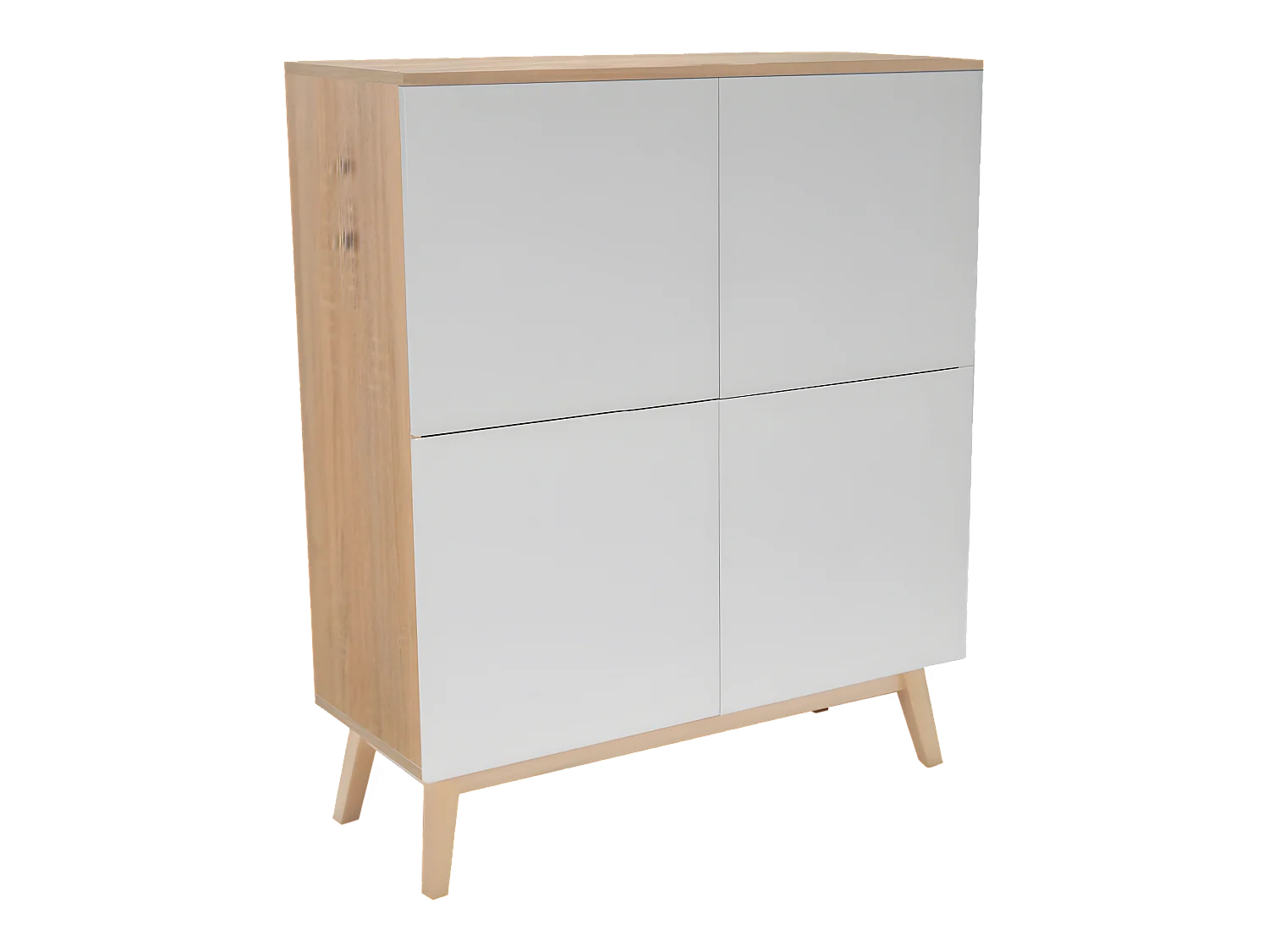 Meuble de rangement HOME 4 portes / Décor Blanc et Chêne Blanchi