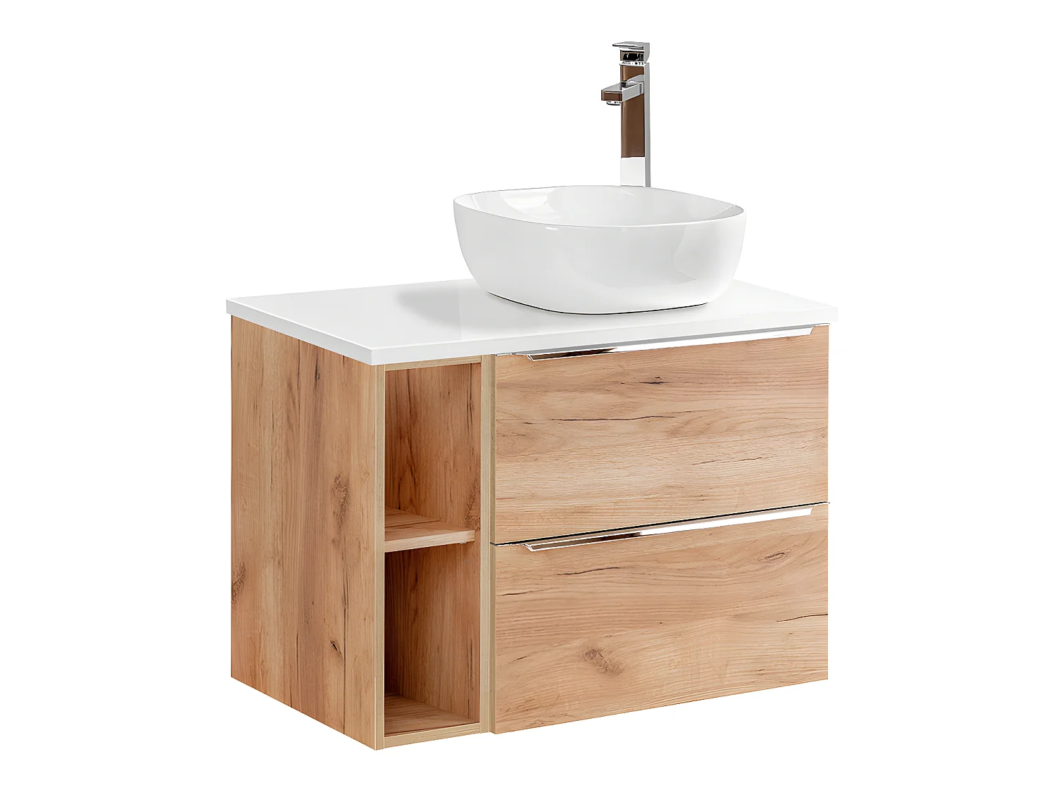 Meuble simple vasque 80cm 2 niches April Bois et Blanc