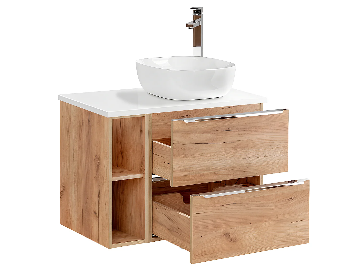 Meuble simple vasque 80cm 2 niches April Bois et Blanc