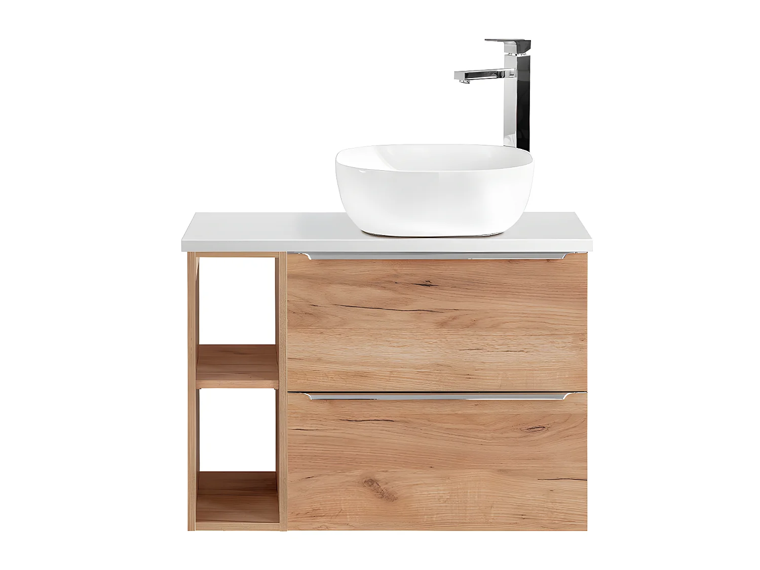 Meuble simple vasque 80cm 2 niches April Bois et Blanc