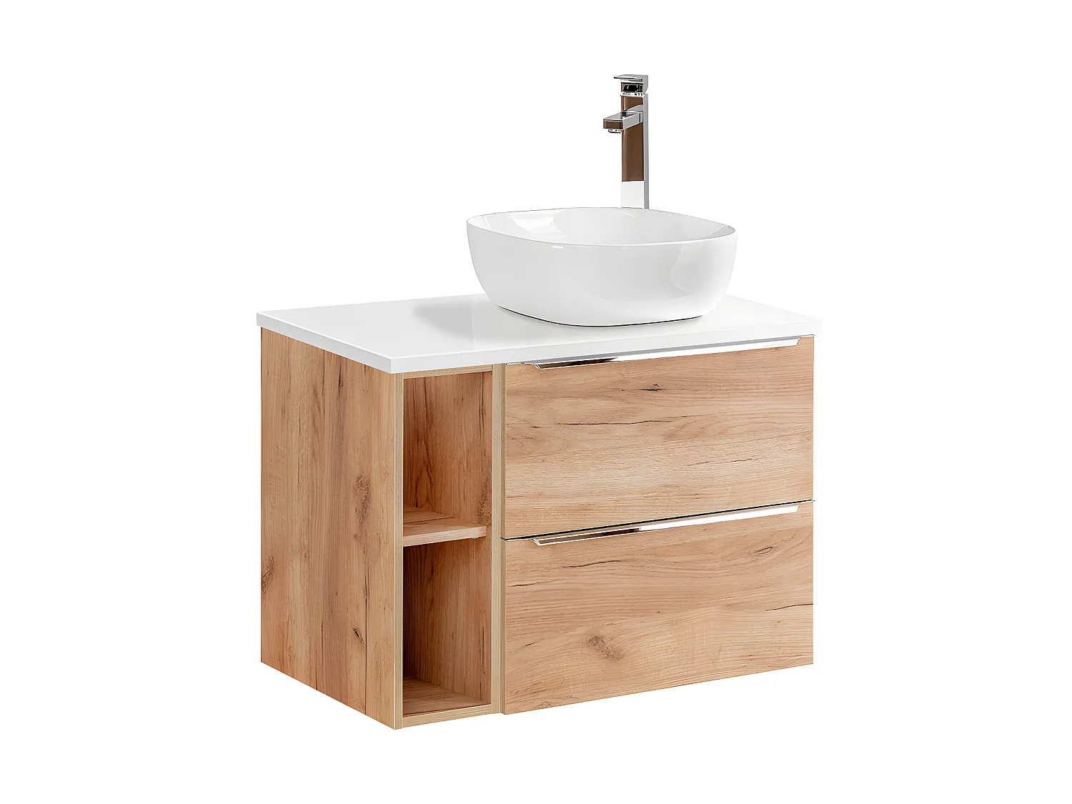 Meuble simple vasque 80cm 2 niches April Bois et Blanc