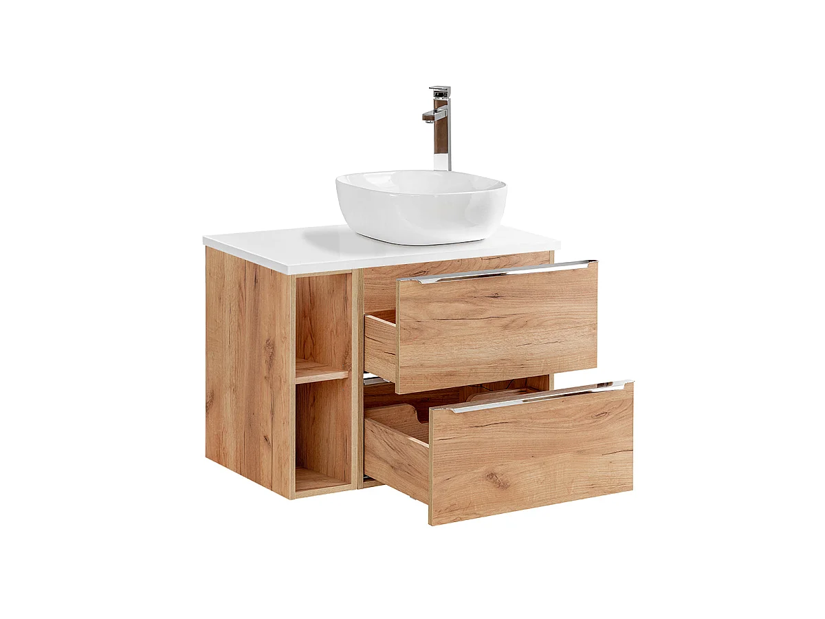 Meuble simple vasque 80cm 2 niches April Bois et Blanc