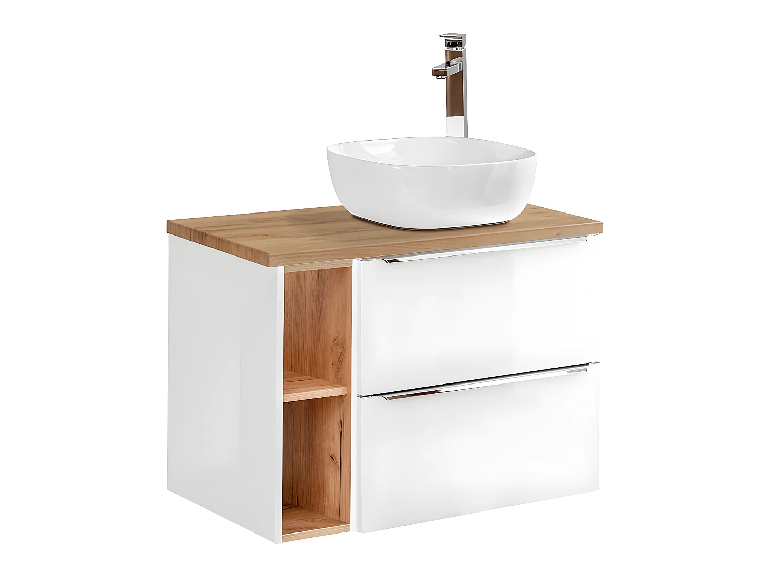 Meuble simple vasque 80cm 2 niches April Blanc et Bois