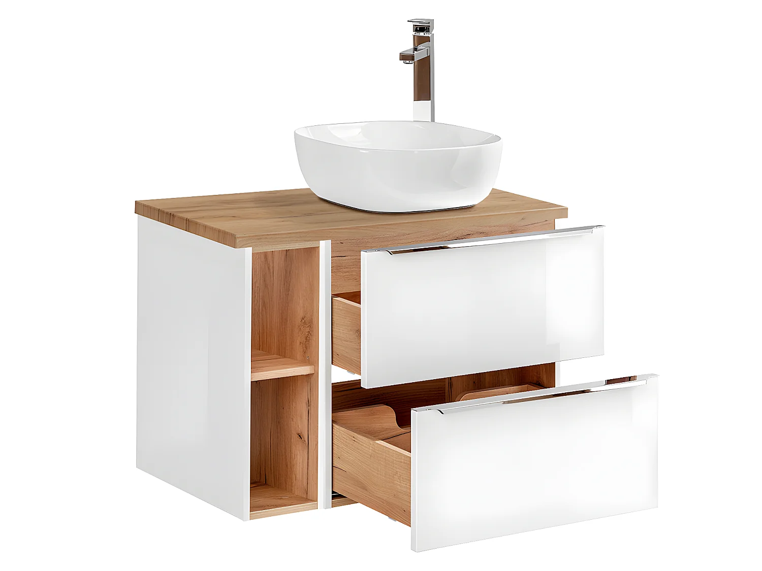 Meuble simple vasque 80cm 2 niches April Blanc et Bois