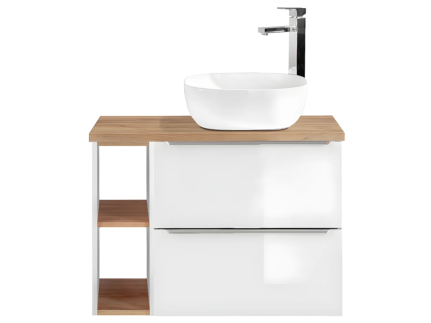 Meuble simple vasque 80cm 2 niches April Blanc et Bois