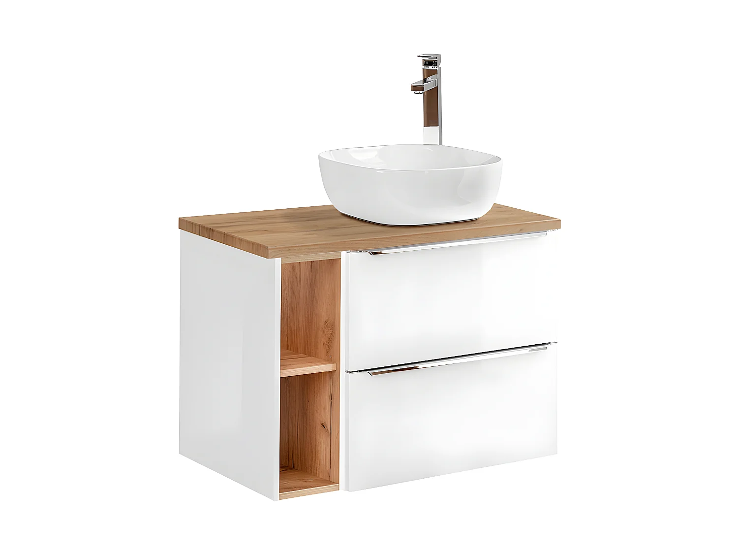 Enkele wastafel 80cm 2 nissen April Wit en Hout
