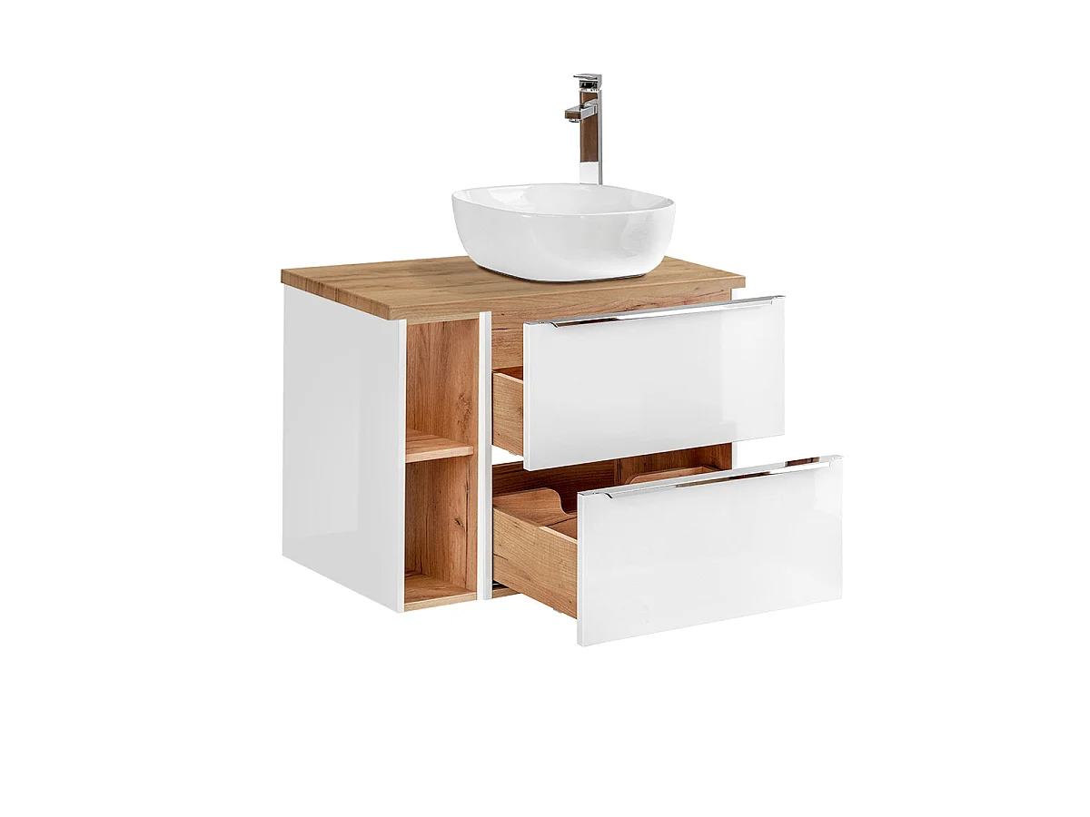Meuble simple vasque 80cm 2 niches April Blanc et Bois