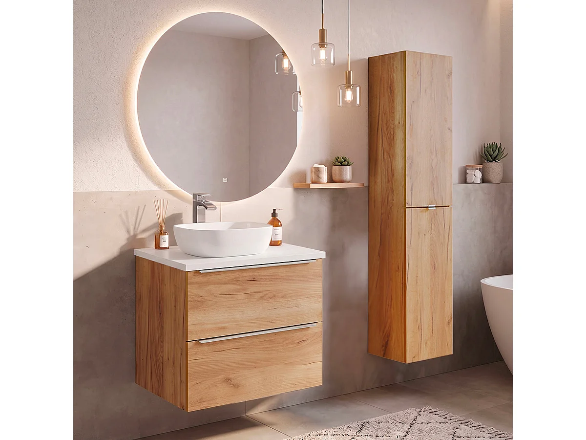 Enkele wastafel 60cm April Hout en Wit