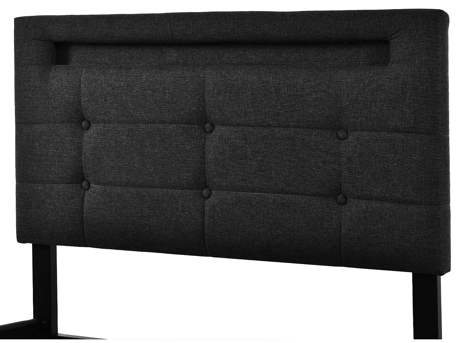 Bed 90 x 200 cm - linnen stof - LED's - zwart + matras