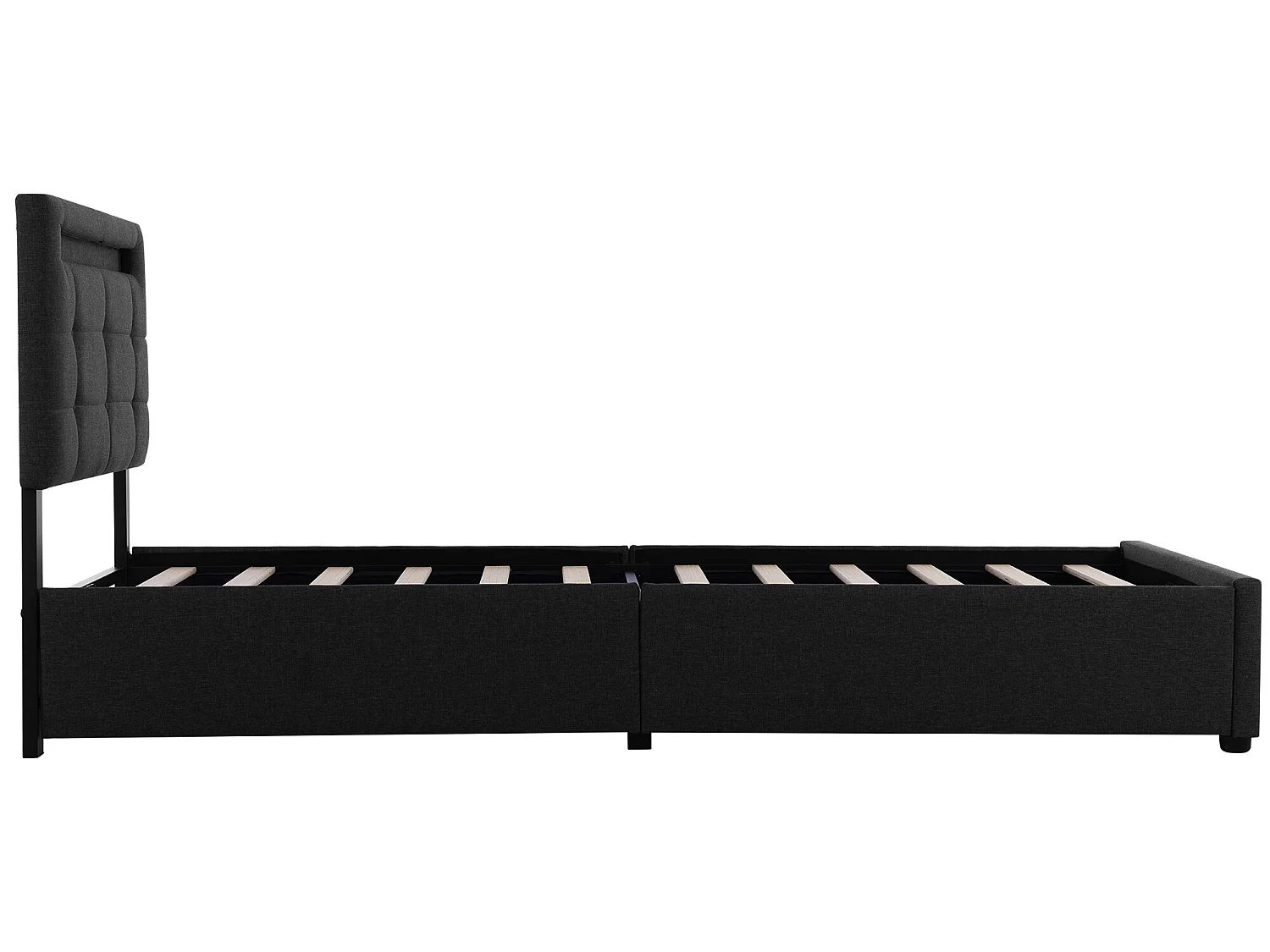 Łóżko 90 x 200 cm - tkanina lniana - LEDy - czarne