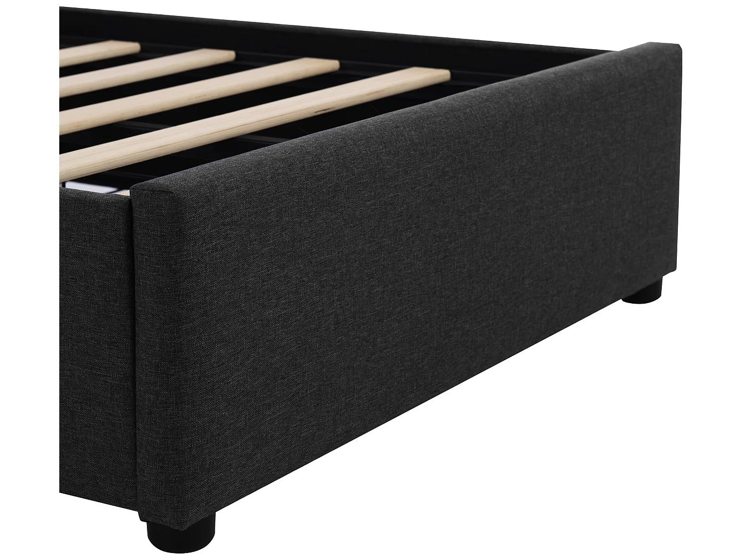 Lit 90 x 200 cm - tissu lin - leds - noir