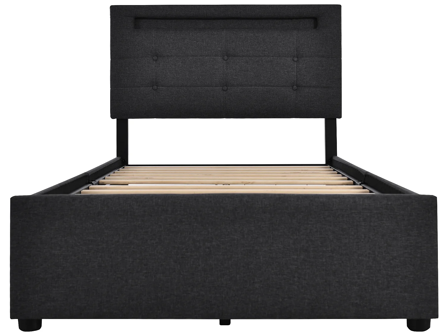 Lit 90 x 200 cm - tissu lin - leds - noir