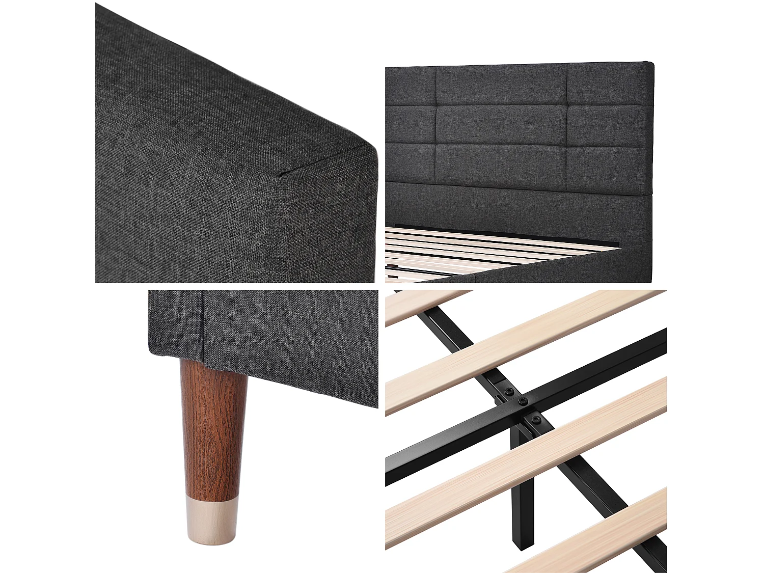 Bett mit Kopfteil – 140 x 200 cm – Leinenstoff – Grau