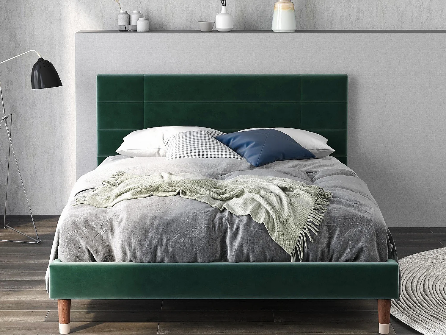 Letto con testiera - 140 x 200 cm - velluto - verde