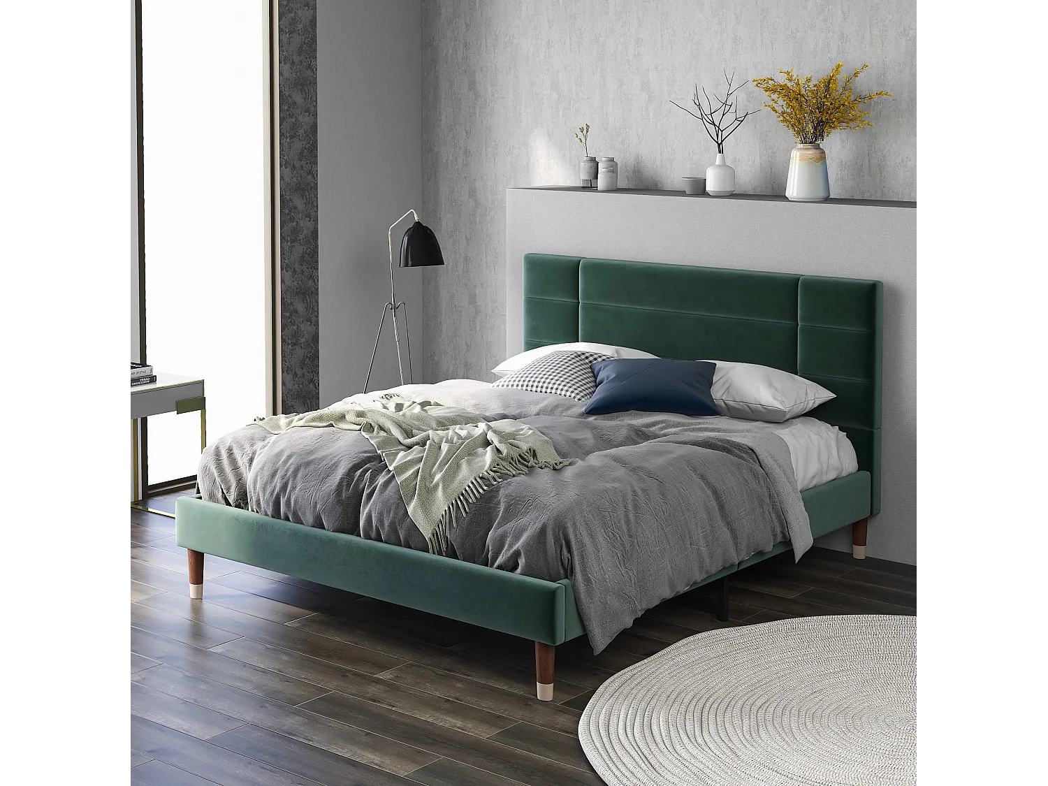 Letto con testiera - 140 x 200 cm - velluto - verde