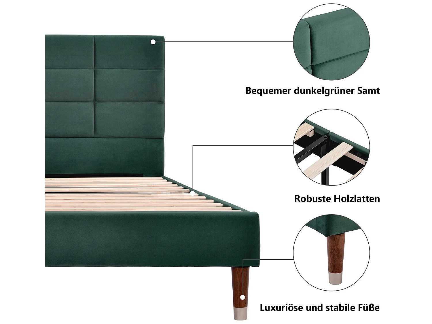 Letto con testiera - 140 x 200 cm - velluto - verde