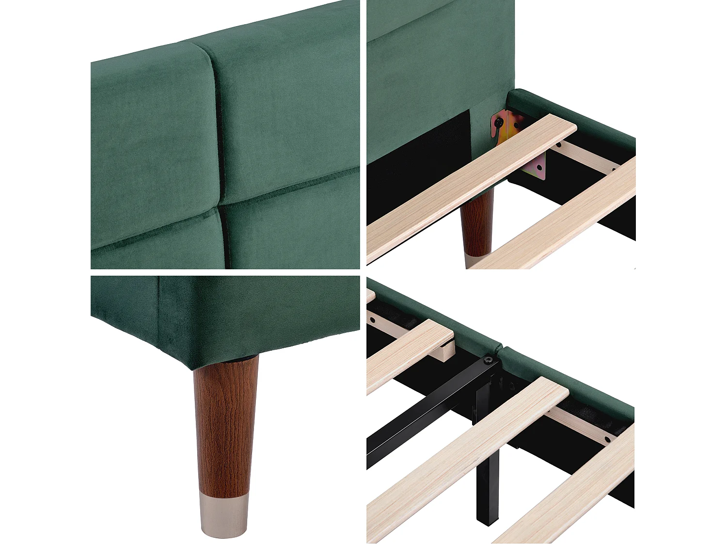 Letto con testiera - 140 x 200 cm - velluto - verde