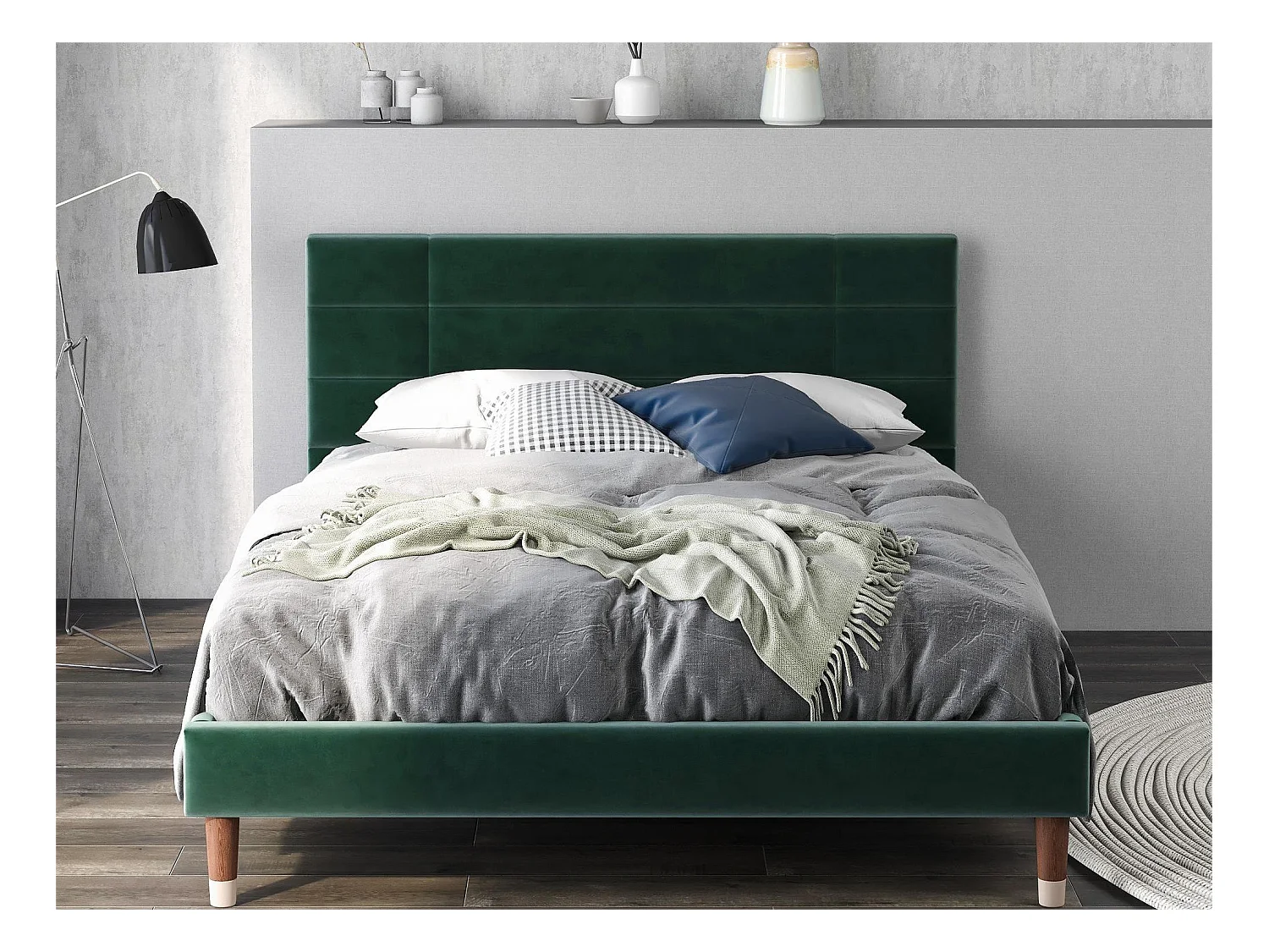 Lit avec tête de lit - 140 x 200 cm - velours - vert