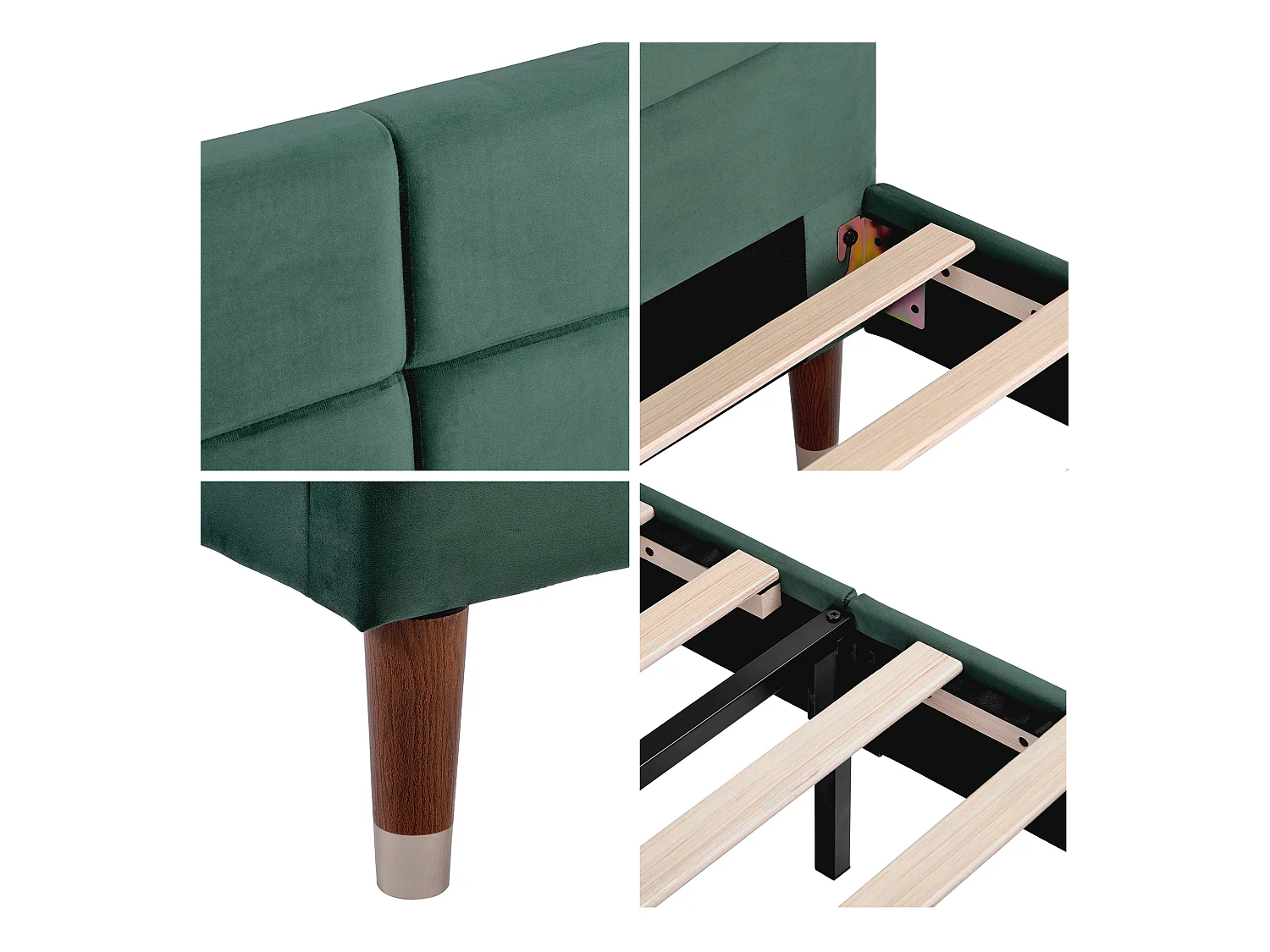 Lit avec tête de lit - 140 x 200 cm - velours - vert