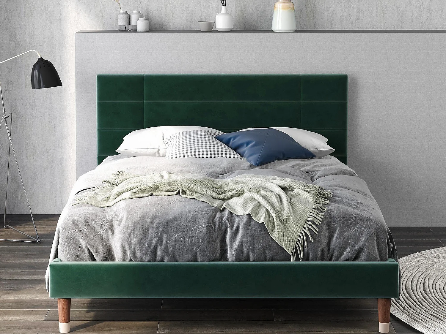 Letto con testiera - 140 x 200 cm - velluto - verde