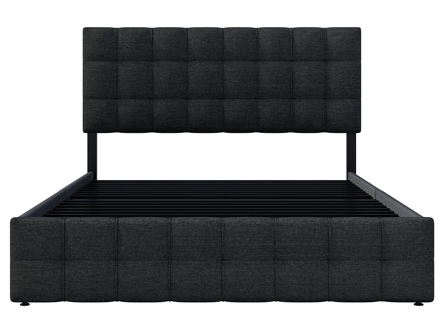 Bett mit Kopfteil und 4 Schubladen – 140 x 200 cm – Leinenstoff – Schwarz + Matratze