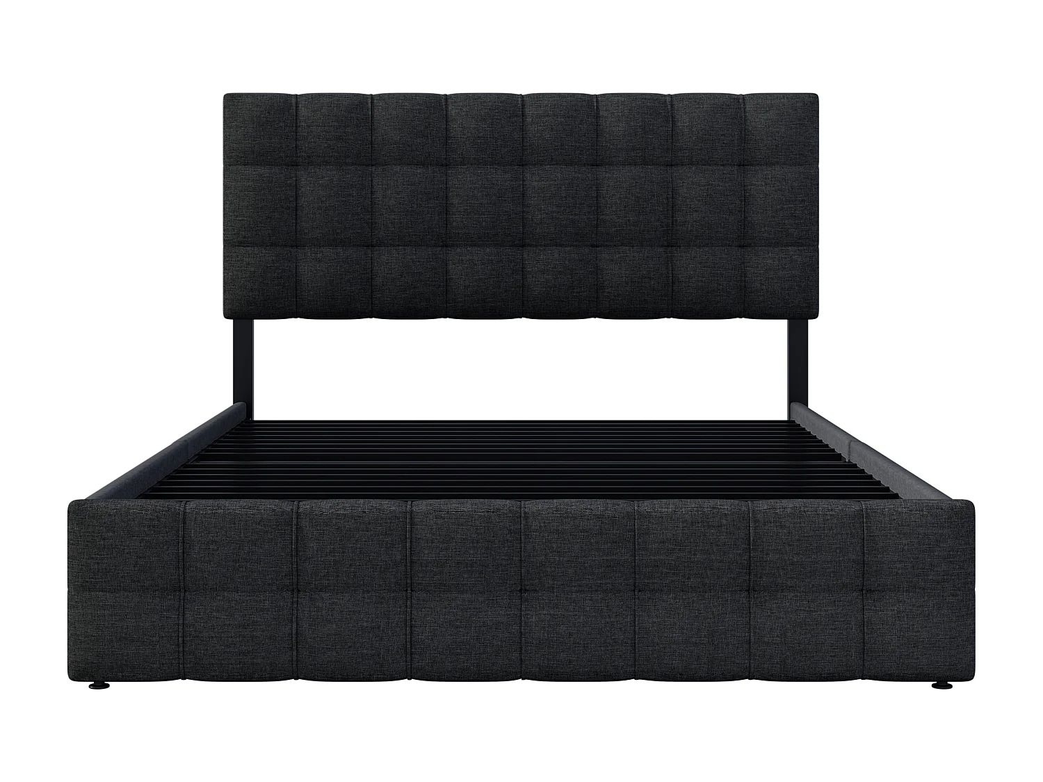 Lit avec tête de lit et 4 tiroirs - 140 x 200 cm - tissu lin - noir