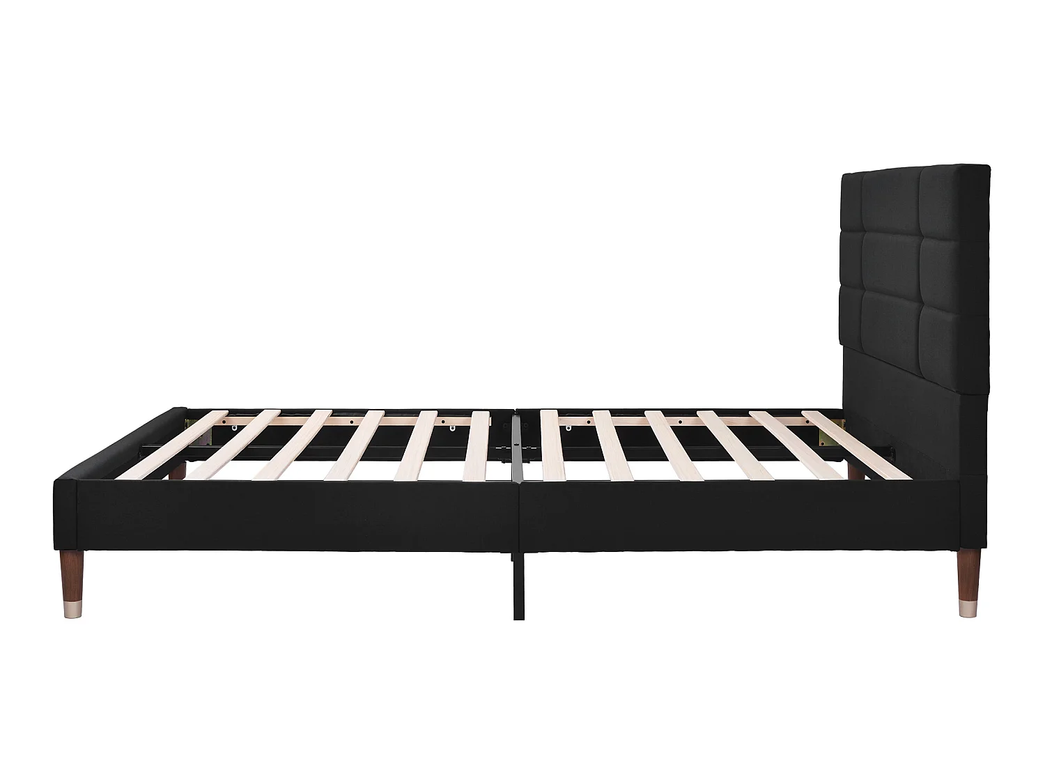 Bett mit Kopfteil – 140 x 200 cm – Leinenstoff – Schwarz