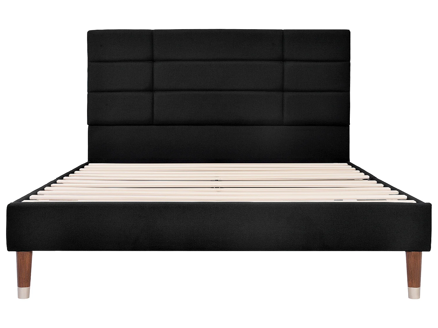 Letto con testiera - 140 x 200 cm - tessuto di lino - nero + materasso