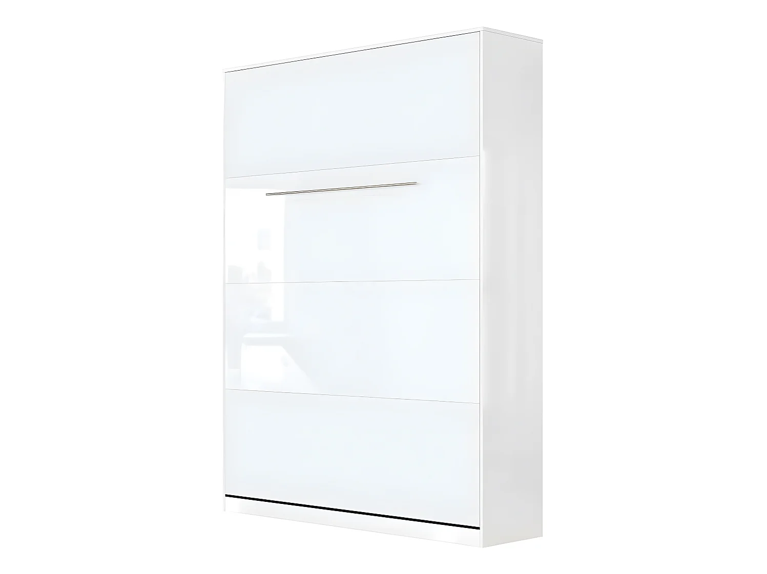 Lit escamotable +2 Placards Vertical 120x200+(50x2)cm Miroir Mural Supérieur Blanc/Blanc brillant