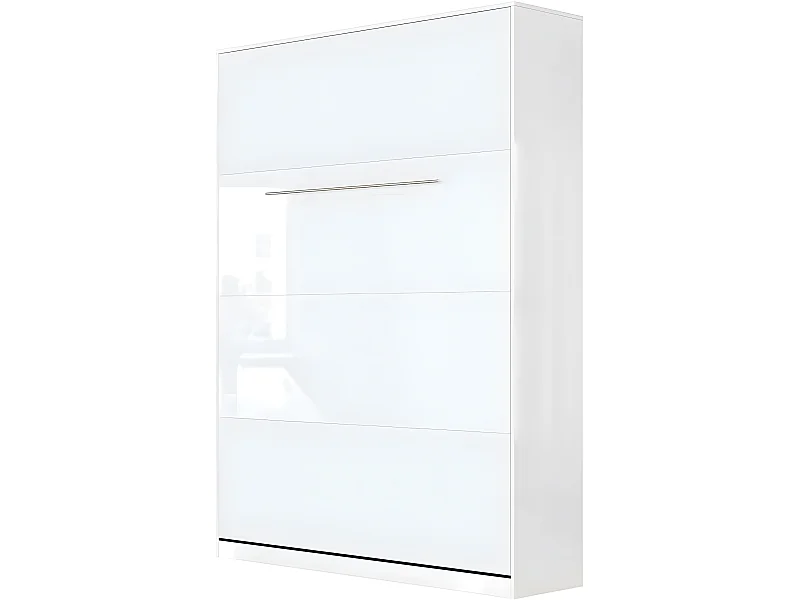 Lit escamotable +2 Placards Vertical 120x200+(50x2)cm Miroir Mural Supérieur Blanc/Blanc brillant