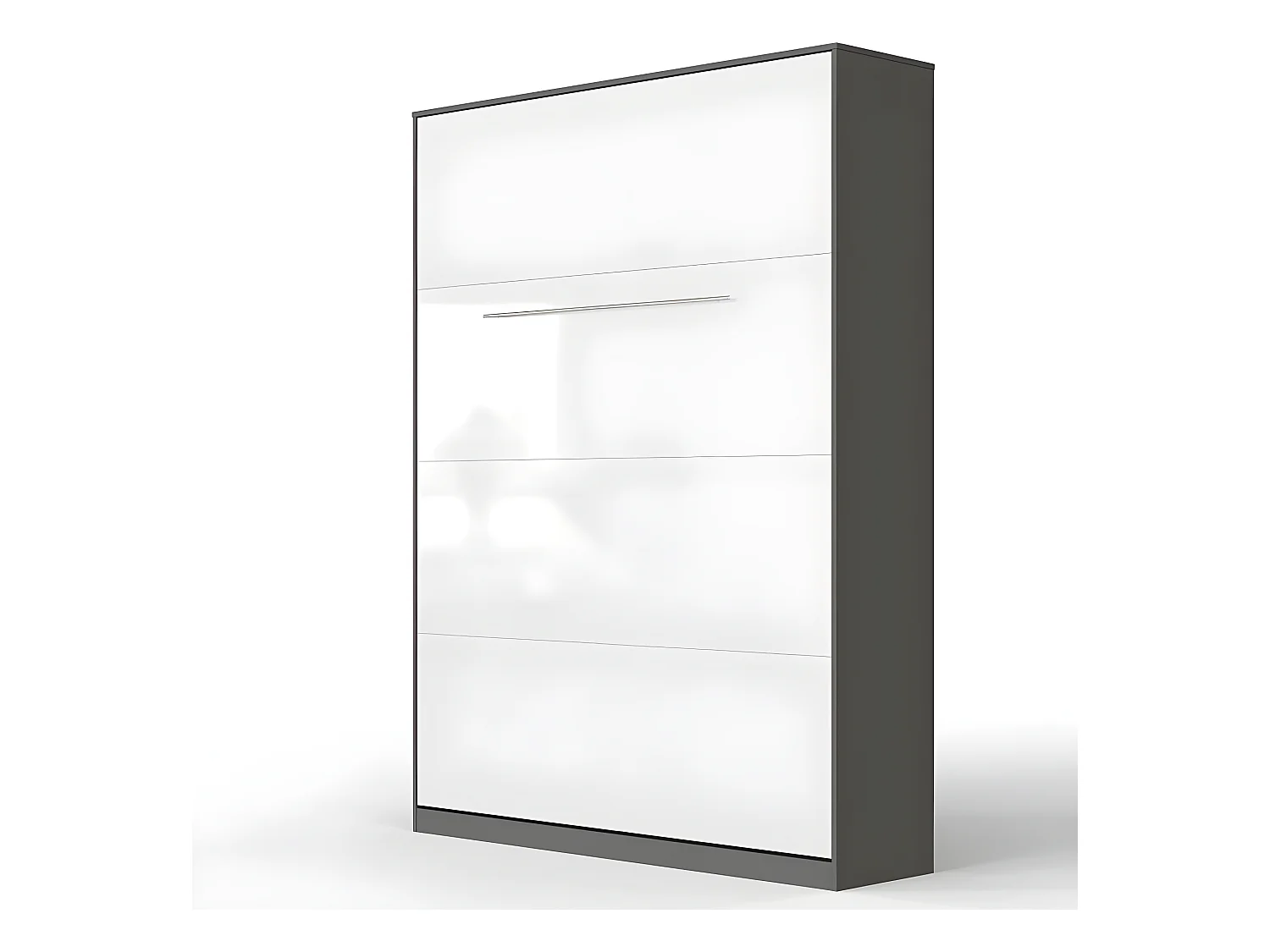 Lit escamotable +2 Placards Vertical 120x200+(50x2)cm Miroir Lit Mural Anthracite/blanc brillant