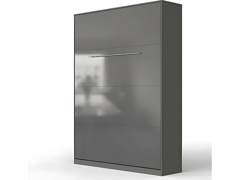 Lit escamotable +2 Placards Vertical 90x200+(50x2)cm Miroir Lit Mural Anthracite/Anthracite brillant