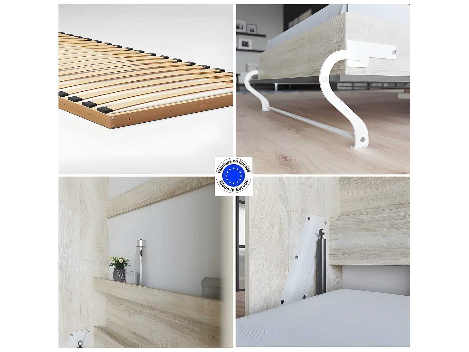 Lit escamotable +2 Placards Vertical 140x200+(50x2)cm Miroir Lit Mural Chêne Sonoma/Anthracite