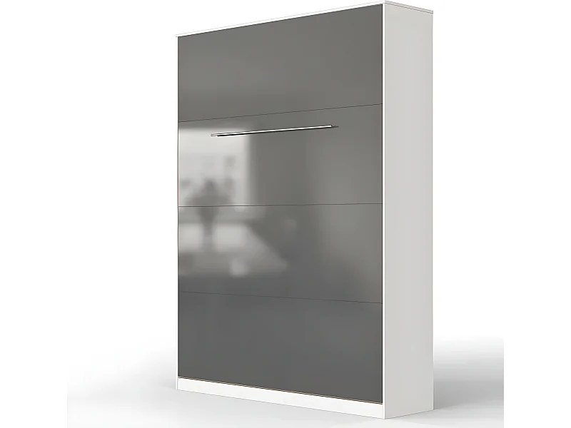 Lit escamotable +2 Placards Vertical 90x200+(50x2)cm Miroir Lit Mural  Blanc/Anthracite Brillant