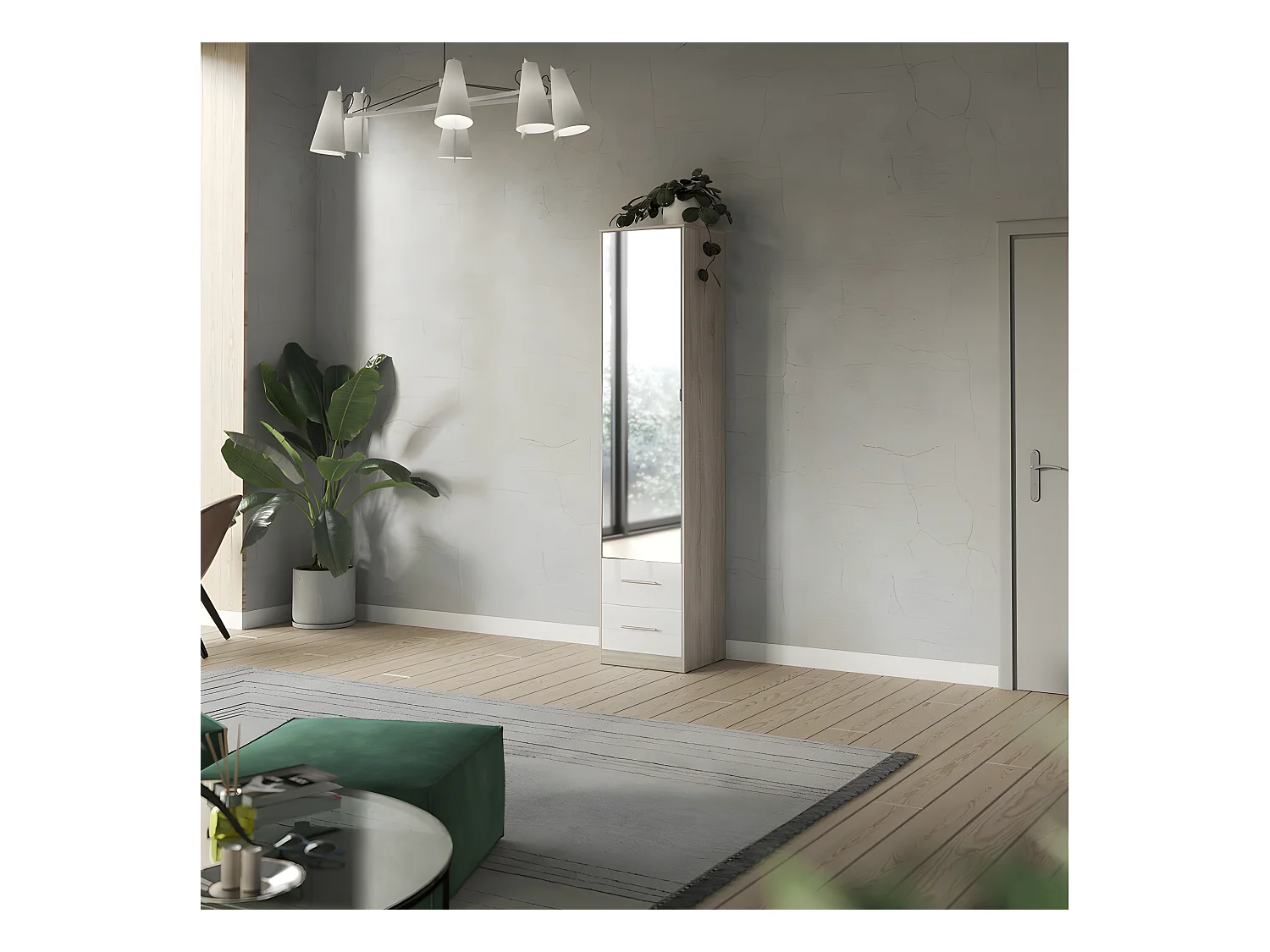 Lit escamotable +2 Placards Vertical 140x200+(50x2)cm Miroir Lit Supérieur Sonoma/Blanc brillant