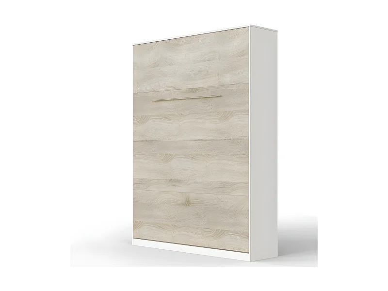 Lit escamotable +2 Placards Vertical 140x200+(50x2)cm Miroir Lit Mural Supérieur Blanc /Chêne Sonoma