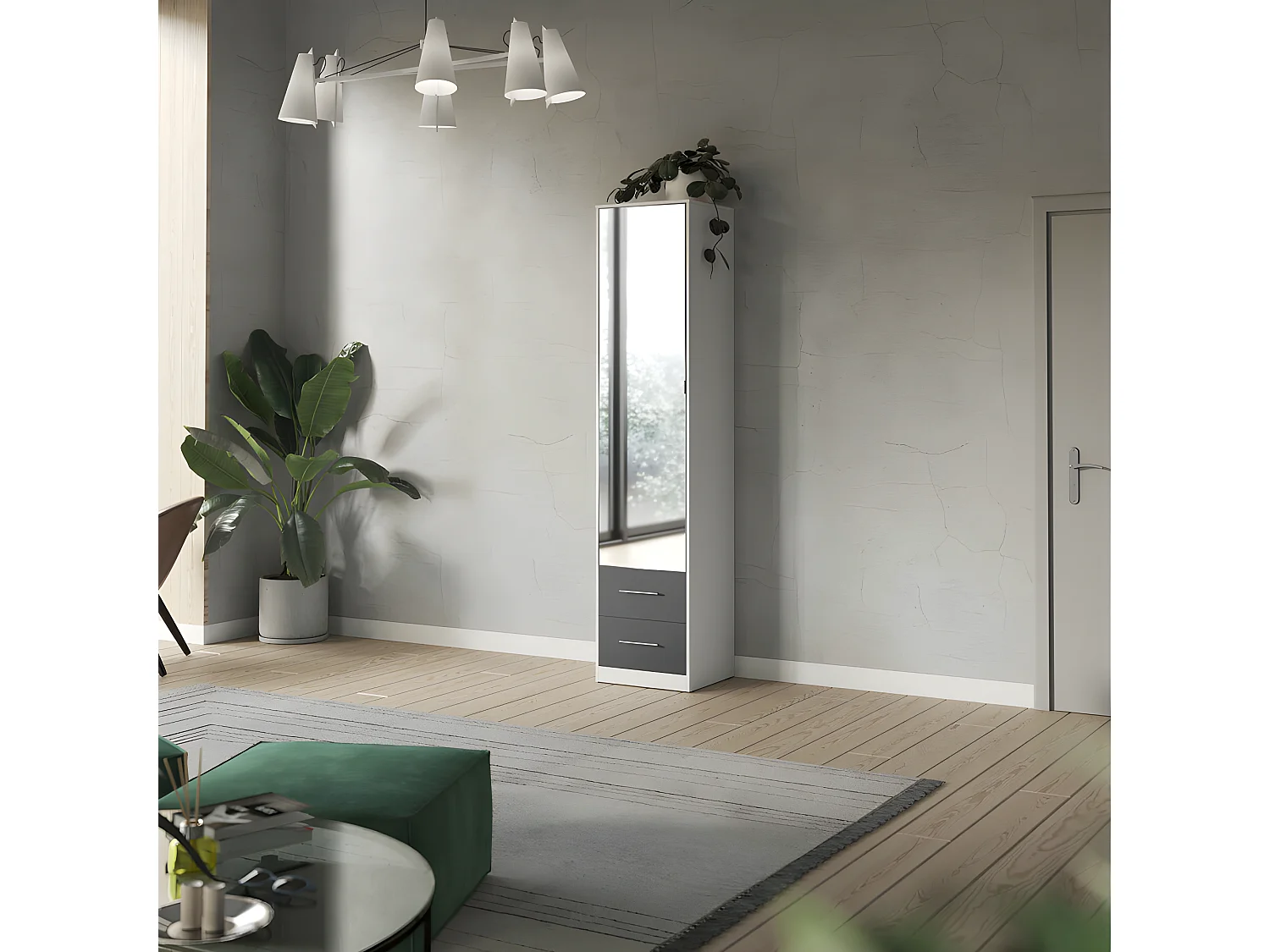 Lit escamotable +2 Placards Vertical 120x200+(50x2)cm Miroir Lit Mural Blanc/Anthracite