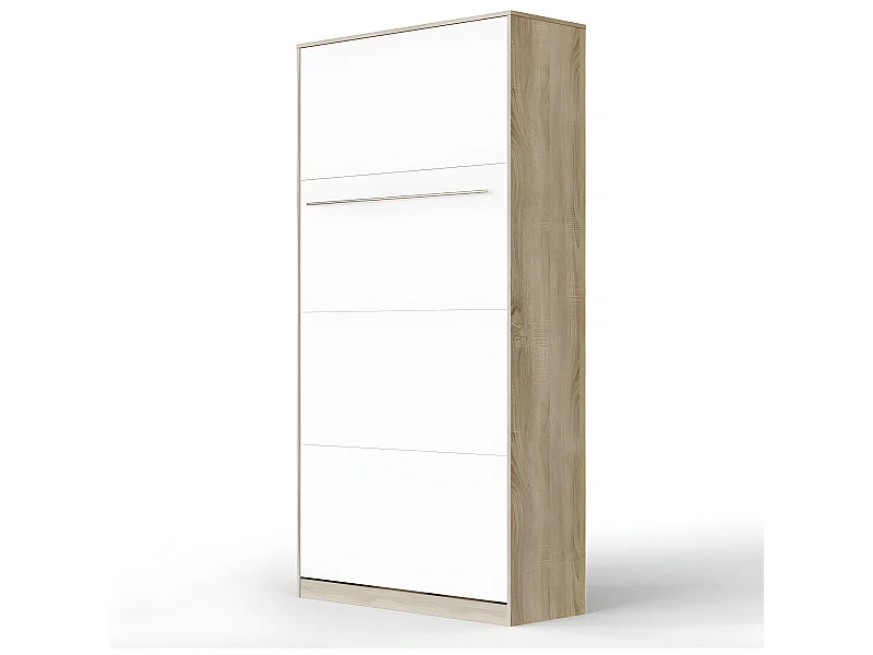 Lit escamotable +2 Placards Vertical 90x200+(50x2)cm Miroir Lit Mural  Chêne Sonoma/Blanc