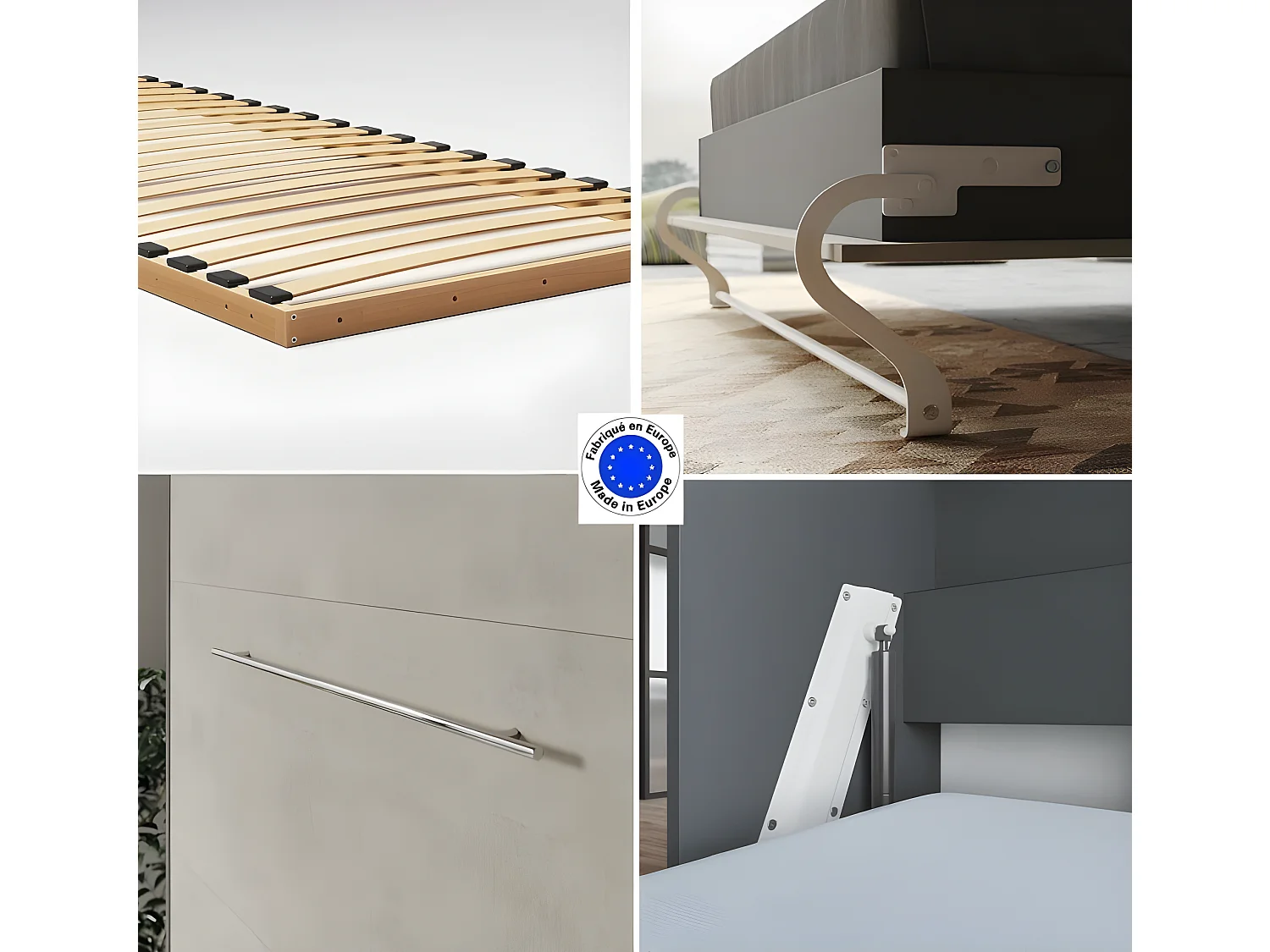 Lit escamotable +2 Placards Vertical 90x200+(50x2)cm Miroir Lit Mural  Anthracite/Béton